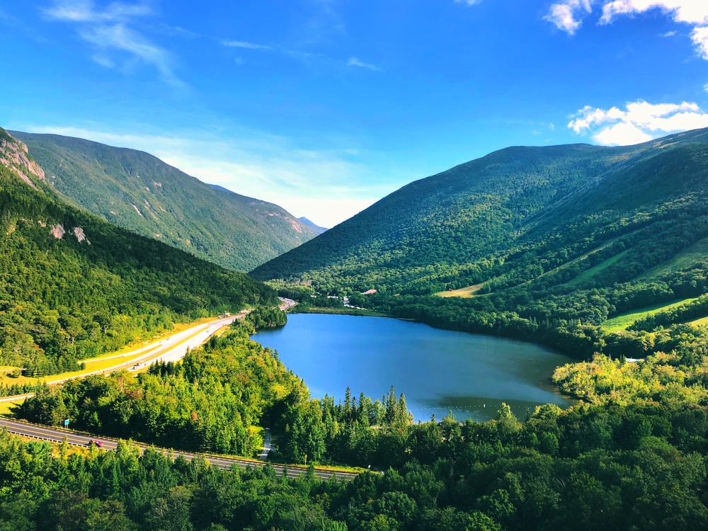Echo Lake at Franconia Notch State Park, one of the most popular places to go hiking in New Hampshire